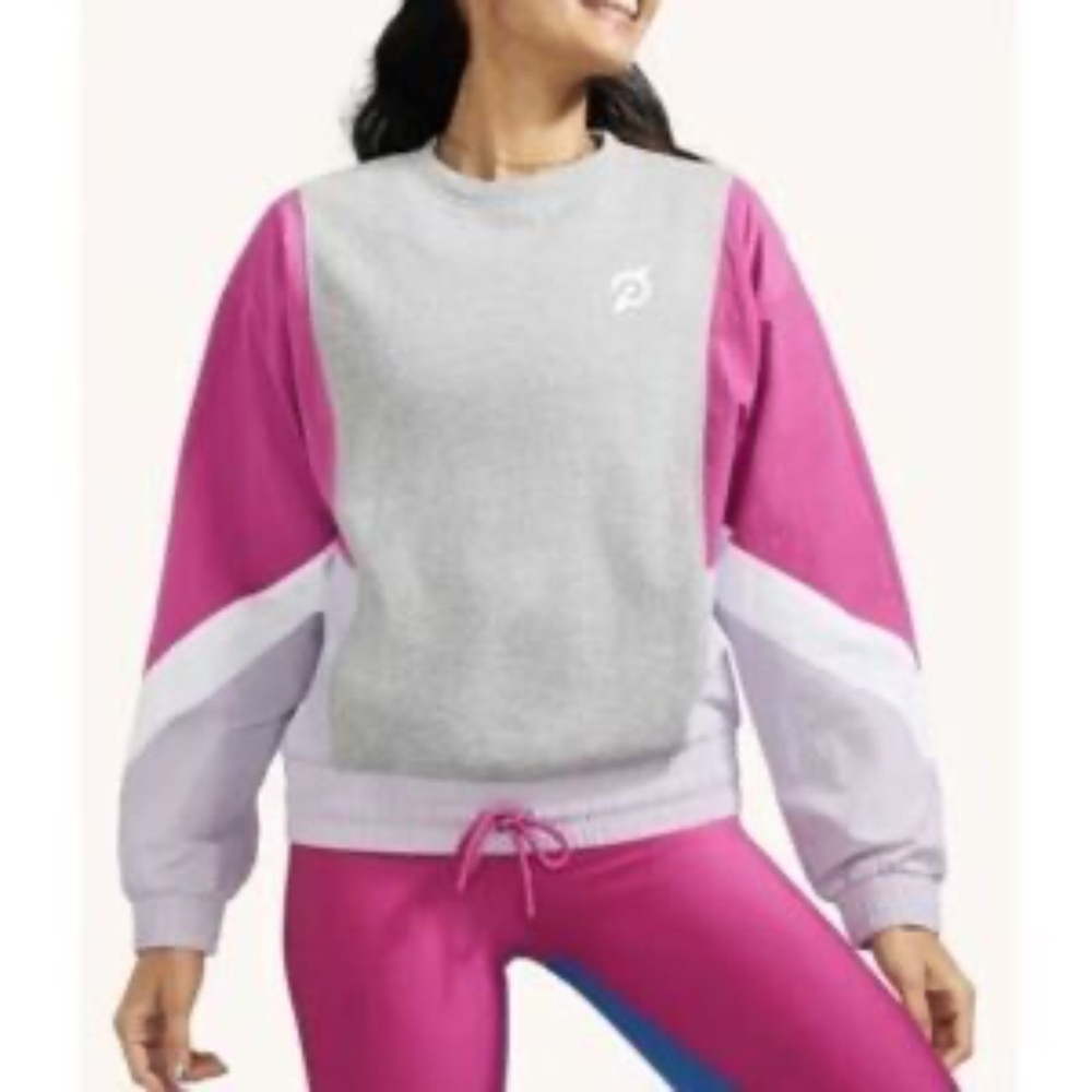 NWOT Peloton Chic Fabric Mix Pullover Sweatshirt Windbreaker Gray Pink Medium